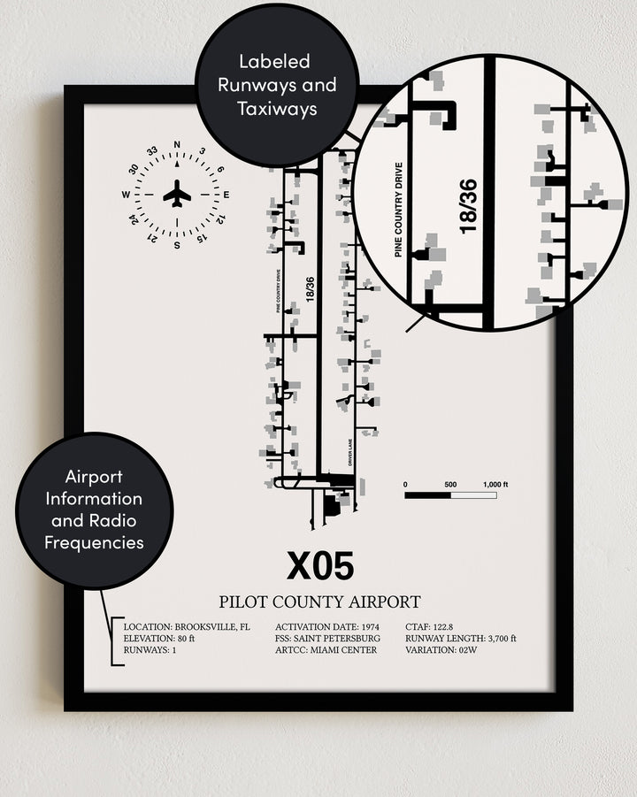 X05 Airport Map, Pilot County Airport Print