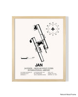 Detailed Airport Map of Jackson-Medgar Wiley Evers International Airport (JAN) in White with a Natural Frame