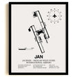 Framed Detailed Airport Map of Jackson-Medgar Wiley Evers International Airport (JAN) in White with a Black Frame