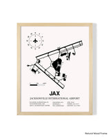Detailed Airport Map of Jacksonville International Airport (JAX) in White with a Natural Frame