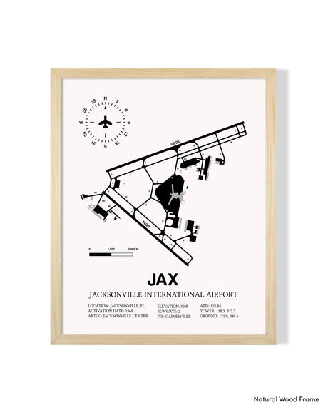 Detailed Airport Map of Jacksonville International Airport (JAX) in White with a Natural Frame