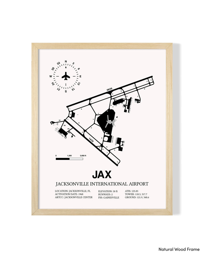 Detailed Airport Map of Jacksonville International Airport (JAX) in White with a Natural Frame