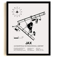 Framed Detailed Airport Map of Jacksonville International Airport (JAX) in White with a Black Frame