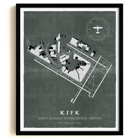 JFK Airport Map, Vintage Style, John F. Kennedy International Airport Print