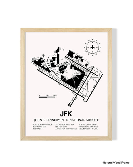 Detailed Airport Map of John F. Kennedy International Airport (JFK) in White with a Natural Frame