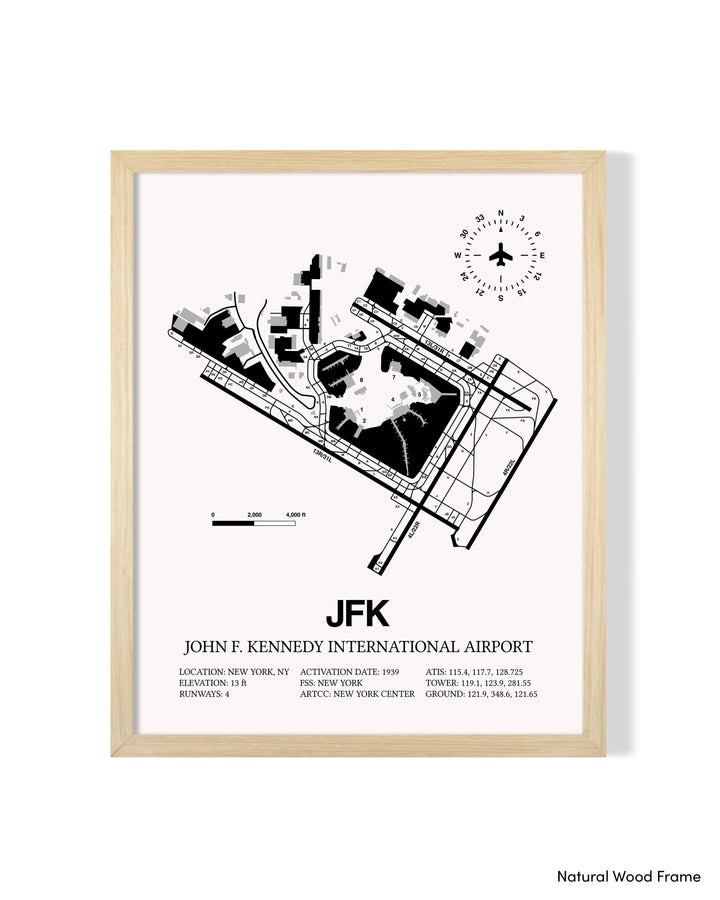 Detailed Airport Map of John F. Kennedy International Airport (JFK) in White with a Natural Frame