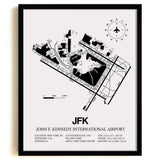 Framed Detailed Airport Map of John F. Kennedy International Airport (JFK) in White with a Black Frame