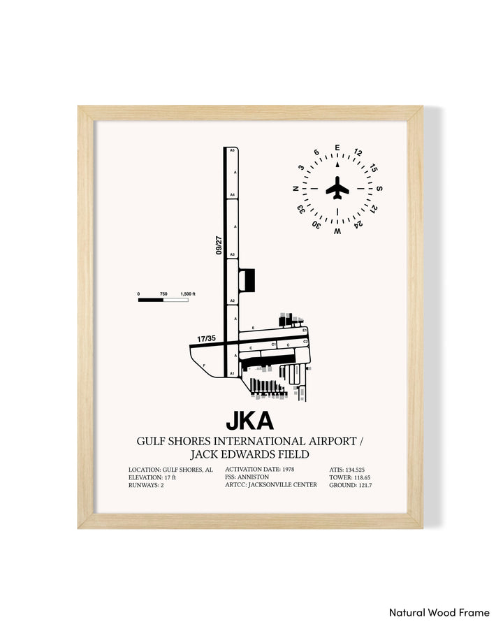 Detailed Airport Map of Gulf Shores International Airport/Jack Edwards Field (JKA) in White with a Natural Frame