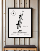 Framed Detailed Airport Map of Juneau International Airport (JNU) in White with a Black Frame
