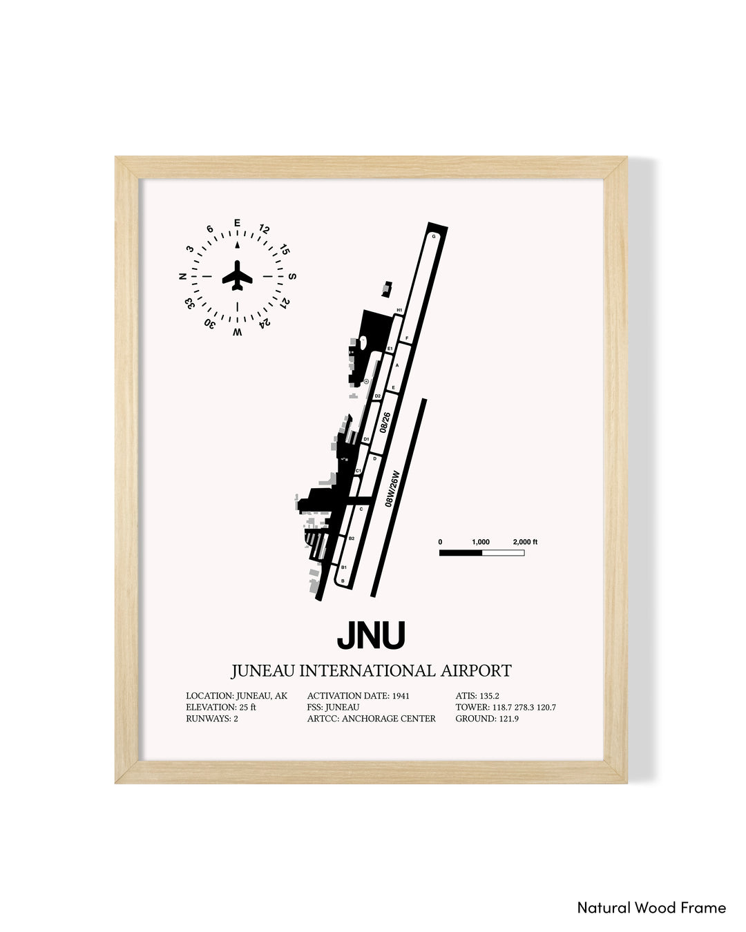 Detailed Airport Map of Juneau International Airport (JNU) in White with a Natural Frame