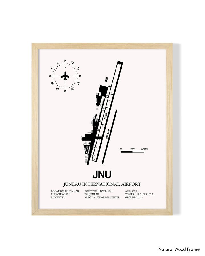 Detailed Airport Map of Juneau International Airport (JNU) in White with a Natural Frame