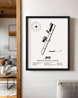 Framed Detailed Airport Map of Johnston Regional Airport (JNX) in White with a Black Frame