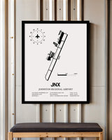 Framed Detailed Airport Map of Johnston Regional Airport (JNX) in White with a Black Frame