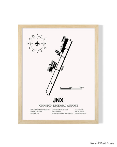 Detailed Airport Map of Johnston Regional Airport (JNX) in White with a Natural Frame