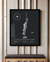 Framed Detailed Airport Map of Concord - Padgett Regional Airport (JQF) in Gray with a Black Frame