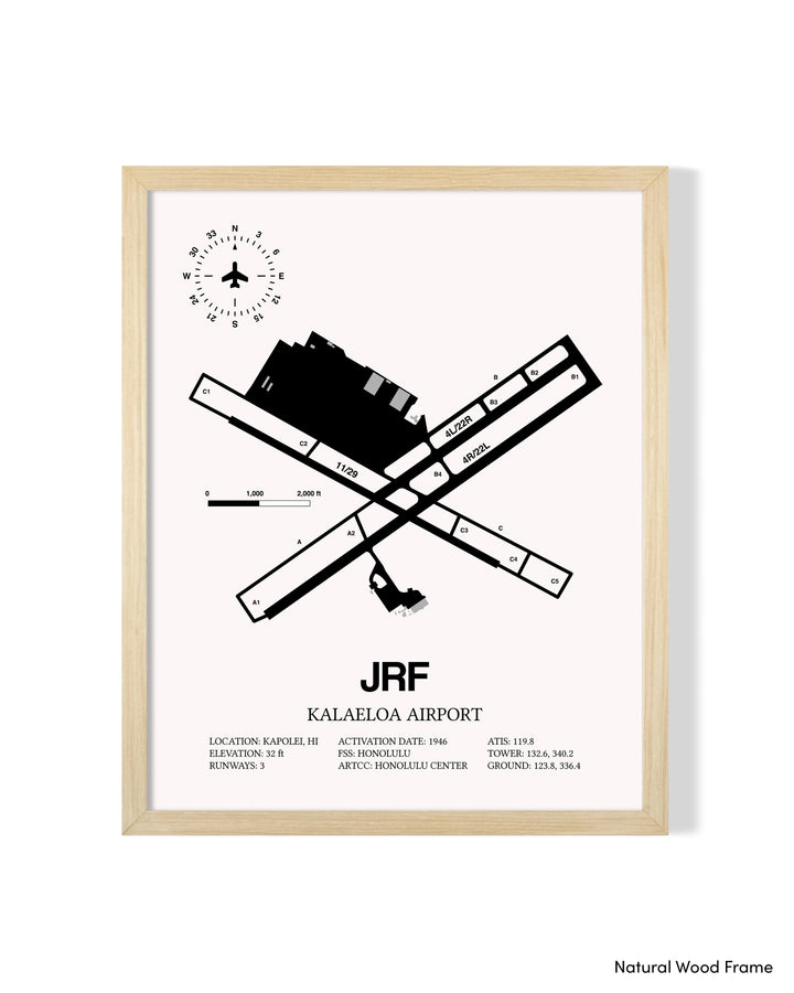 Detailed Airport Map of Kalaeloa Airport (John Rodgers Field) (JRF) in White with a Natural Frame