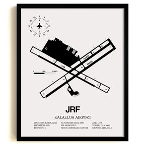 Framed Detailed Airport Map of Kalaeloa Airport (John Rodgers Field) (JRF) in White with a Black Frame