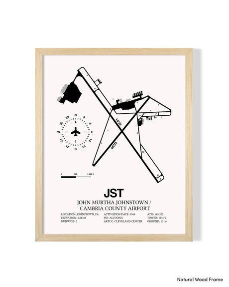 Detailed Airport Map of John Murtha Johnstown / Cambria County Airport (JST) in White with a Natural Frame