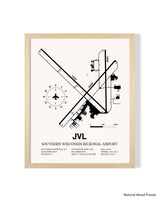 Detailed Airport Map of Southern Wisconsin Regional Airport (JVL) in White with a Natural Frame
