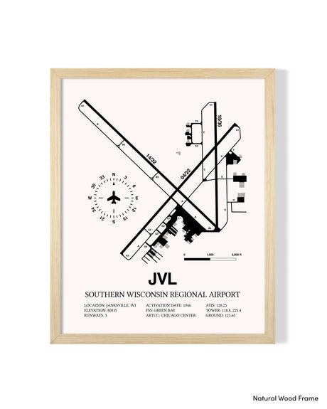 Detailed Airport Map of Southern Wisconsin Regional Airport (JVL) in White with a Natural Frame