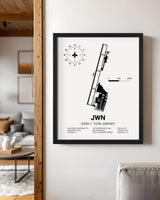 Framed Detailed Airport Map of John C. Tune Airport (JWN) in White with a Black Frame