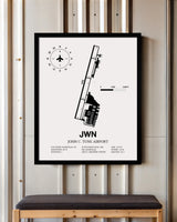 Framed Detailed Airport Map of John C. Tune Airport (JWN) in White with a Black Frame