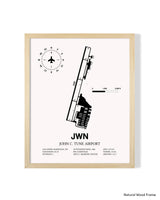 Detailed Airport Map of John C. Tune Airport (JWN) in White with a Natural Frame