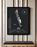 Framed Detailed Airport Map of Leesburg Executive Airport (JYO) in Gray with a Black Frame