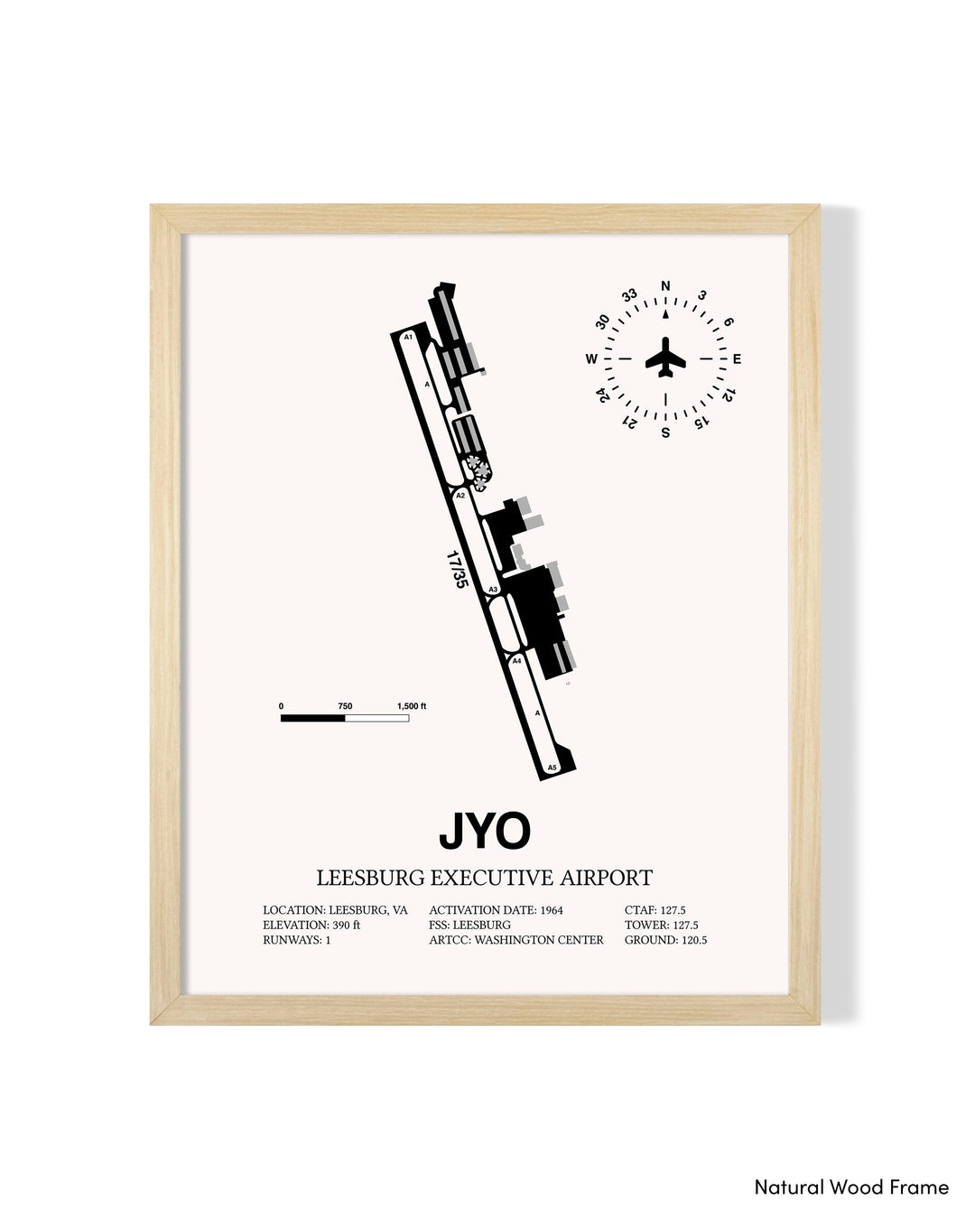 Detailed Airport Map of Leesburg Executive Airport (JYO) in White with a Natural Frame