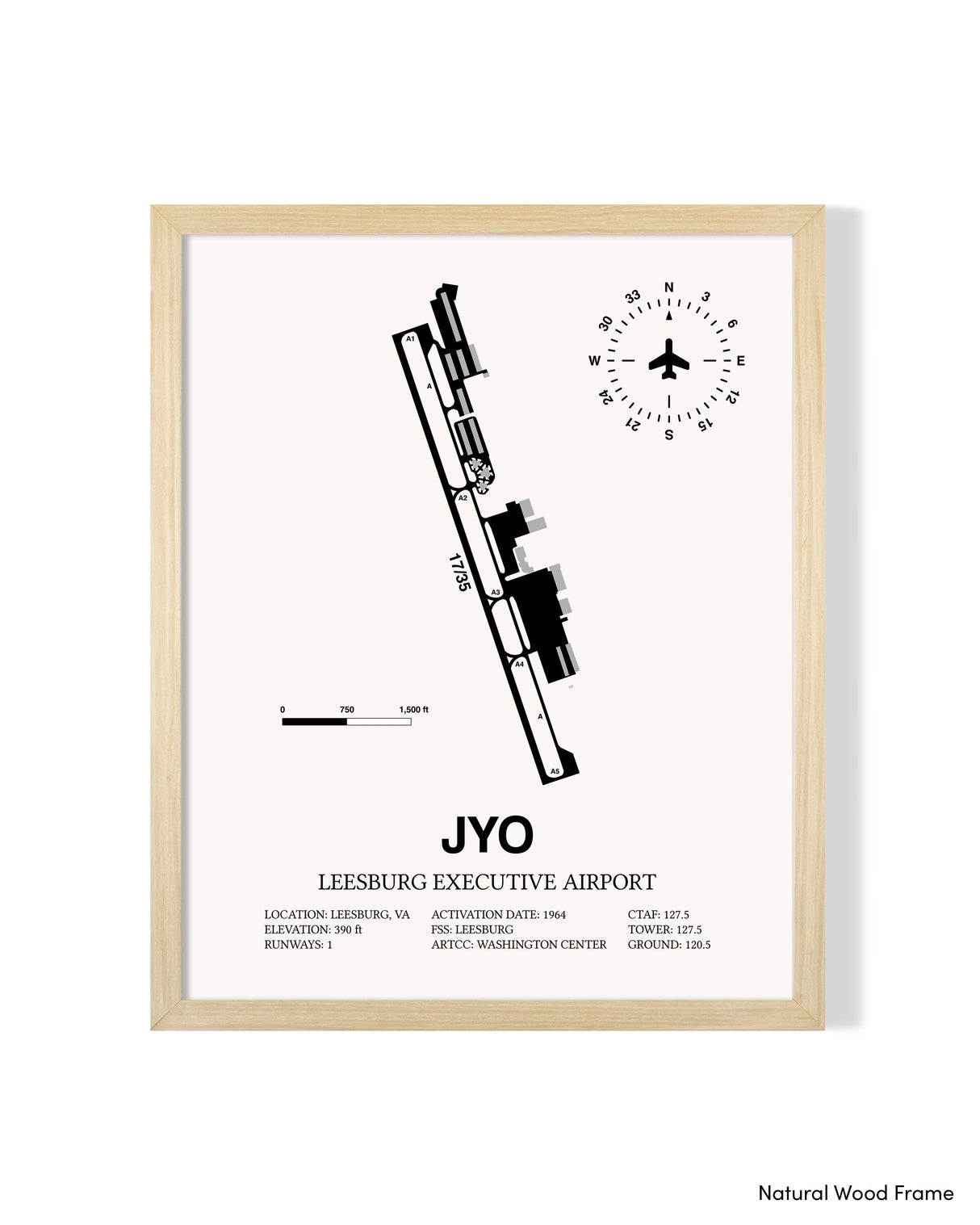 Detailed Airport Map of Leesburg Executive Airport (JYO) in White with a Natural Frame
