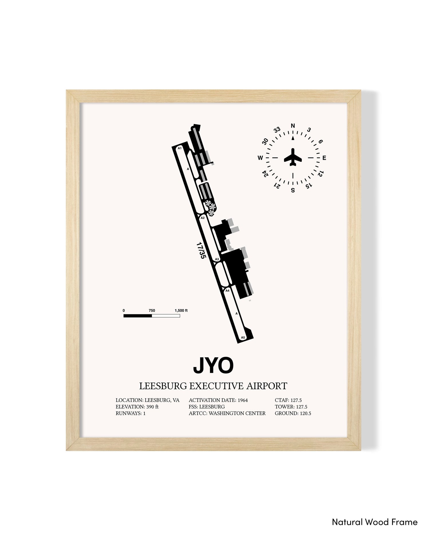 Detailed Airport Map of Leesburg Executive Airport (JYO) in White with a Natural Frame