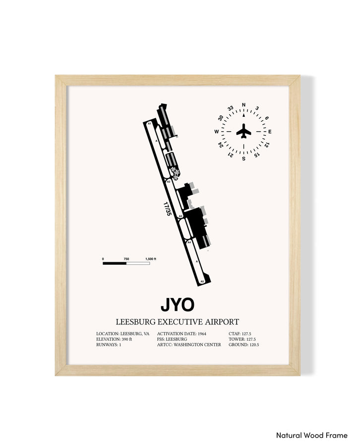 Detailed Airport Map of Leesburg Executive Airport (JYO) in White with a Natural Frame