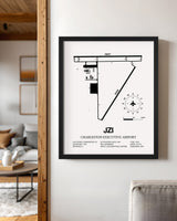 Framed Detailed Airport Map of Charleston Executive Airport (JZI) in White with a Black Frame