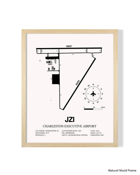 Detailed Airport Map of Charleston Executive Airport (JZI) in White with a Natural Frame