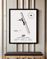 Framed Detailed Airport Map of Pickens County Airport (JZP) in White with a Black Frame