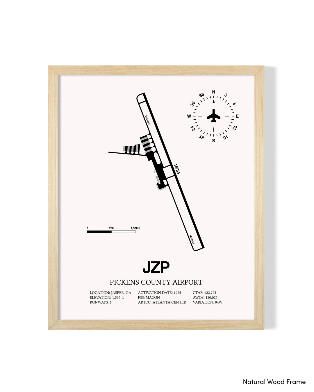 Detailed Airport Map of Pickens County Airport (JZP) in White with a Natural Frame