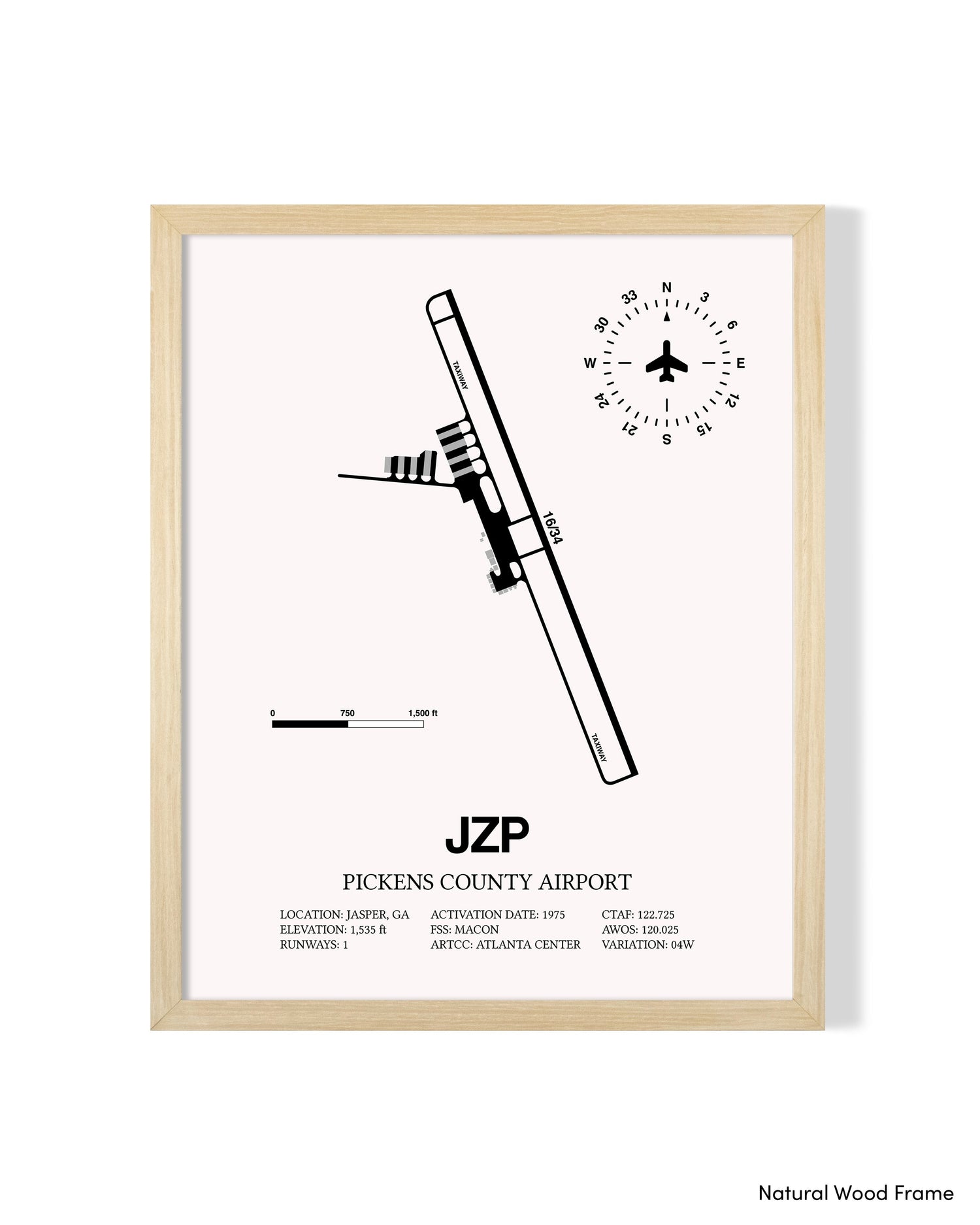 Detailed Airport Map of Pickens County Airport (JZP) in White with a Natural Frame