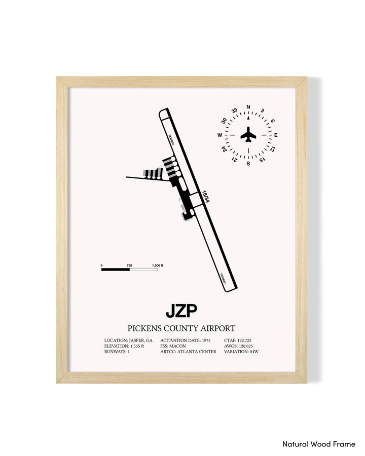 Detailed Airport Map of Pickens County Airport (JZP) in White with a Natural Frame