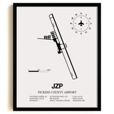 Framed Detailed Airport Map of Pickens County Airport (JZP) in White with a Black Frame