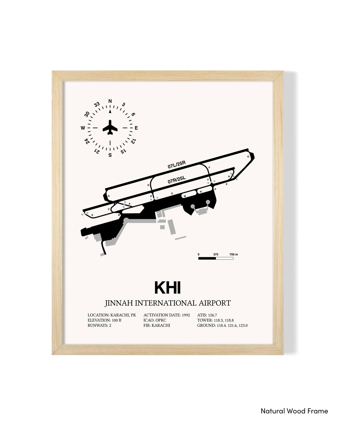 Detailed Airport Map of Jinnah International Airport (KHI) in White with a Natural Frame