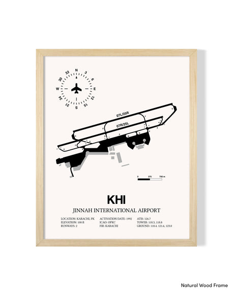 Detailed Airport Map of Jinnah International Airport (KHI) in White with a Natural Frame