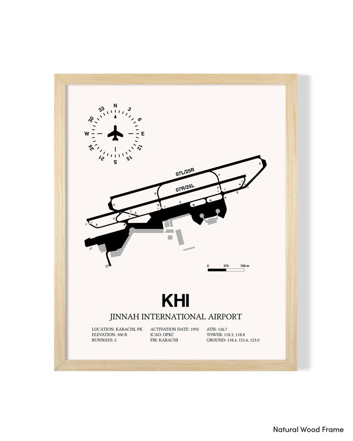 Detailed Airport Map of Jinnah International Airport (KHI) in White with a Natural Frame
