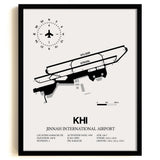 Framed Detailed Airport Map of Jinnah International Airport (KHI) in White with a Black Frame