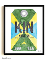 Framed Watercolor Print of Norman Manley International Airport (KIN) with a Black Frame