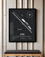 Framed Detailed Airport Map of Ketchikan International Airport (KTN) in Gray with a Black Frame