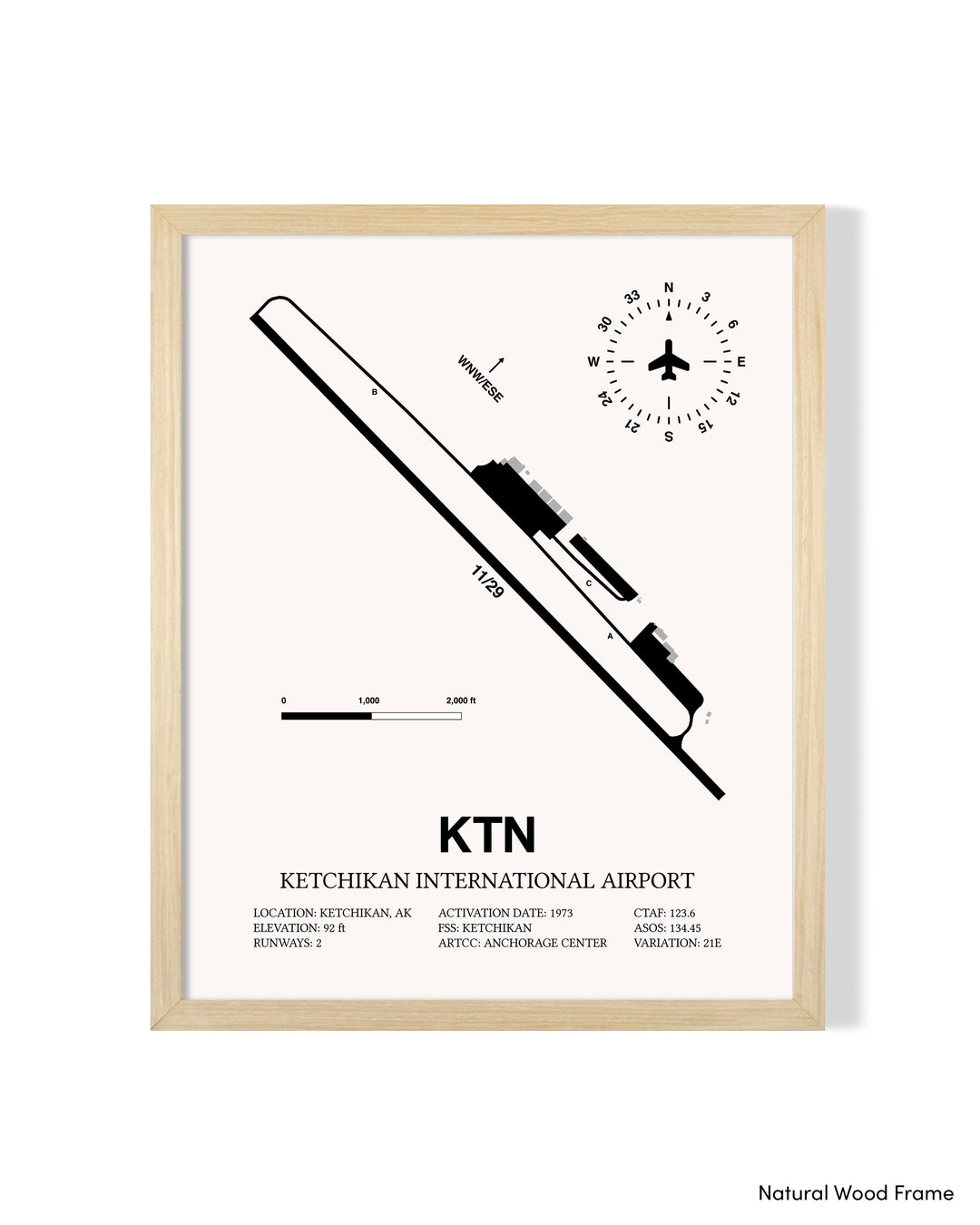 Detailed Airport Map of Ketchikan International Airport (KTN) in White with a Natural Frame