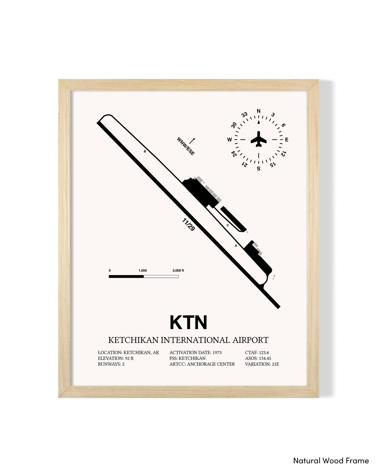 Detailed Airport Map of Ketchikan International Airport (KTN) in White with a Natural Frame