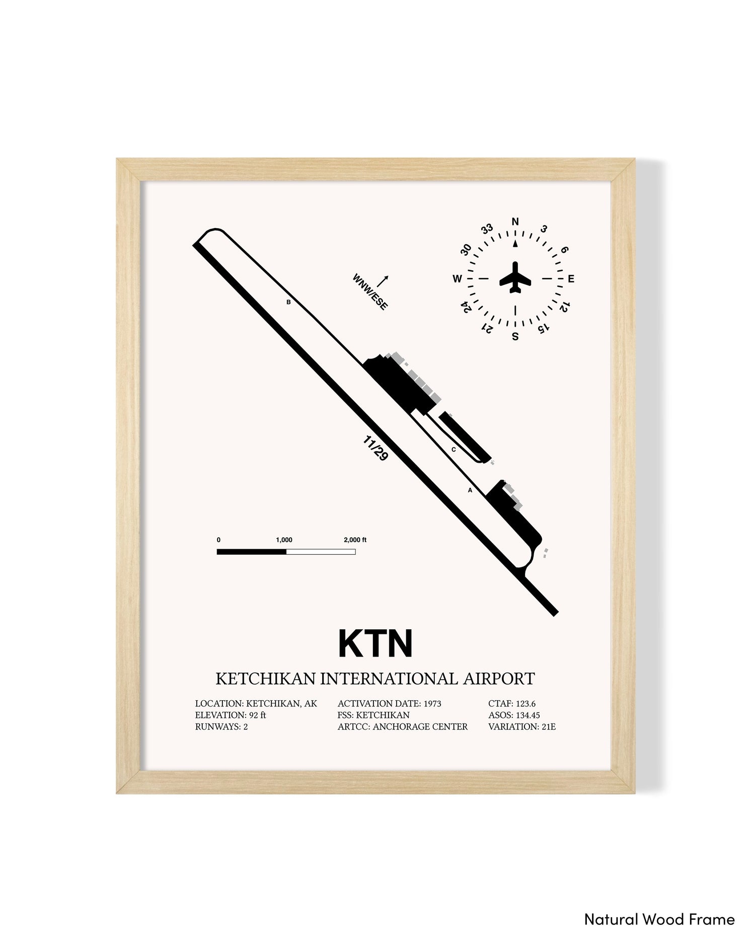 Detailed Airport Map of Ketchikan International Airport (KTN) in White with a Natural Frame
