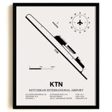 Framed Detailed Airport Map of Ketchikan International Airport (KTN) in White with a Black Frame