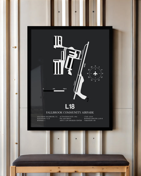 Framed Detailed Airport Map of Fallbrook Community Airpark (L18) in Gray with a Black Frame